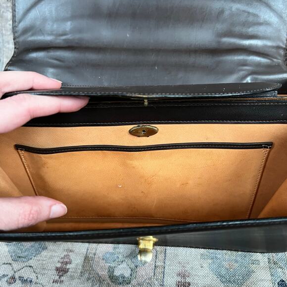 Vintage 50s Del Taglia Italian Leather Top Handle Bag Brown Structured Handbag - Picture 10 of 14